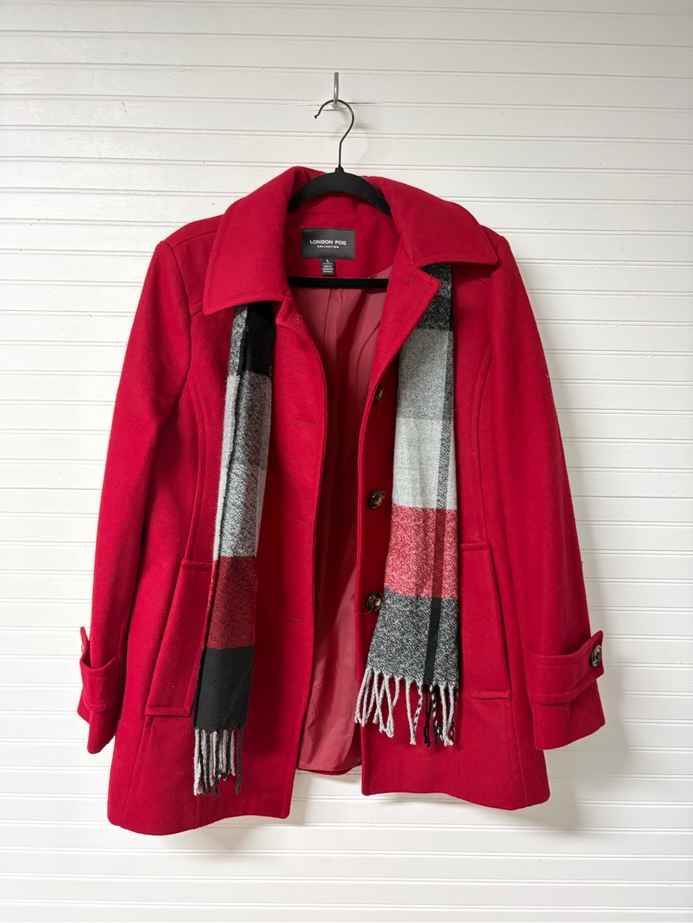 London Fog Bright Red Wool-Blend Coat with Collar